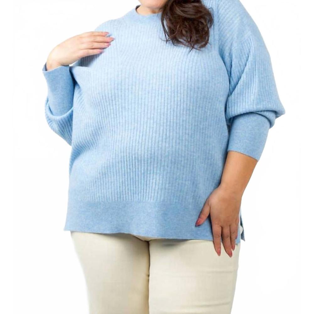 NEW ESTHEME dolman cashmere long sleeve sweater - plus in sky blue